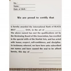 Best Martial Arts / MOOTO USA Certificate "Black Belt Dan" With USA Logo
