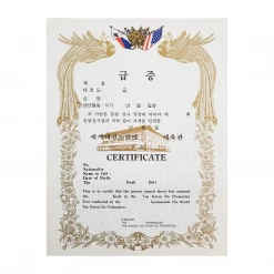 Best Martial Arts / MOOTO USA Certificate "Keub" With Flag Logo